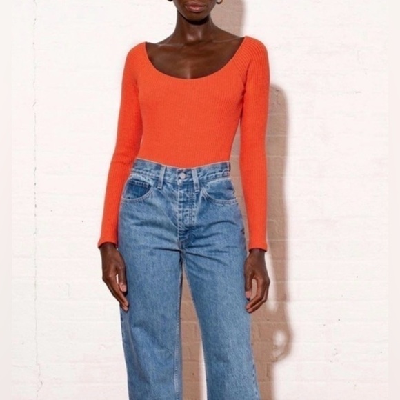 MARA HOFFMAN Martha Ribbed Bodysuit Long Sleeve Cotton Spring Poppy Size L